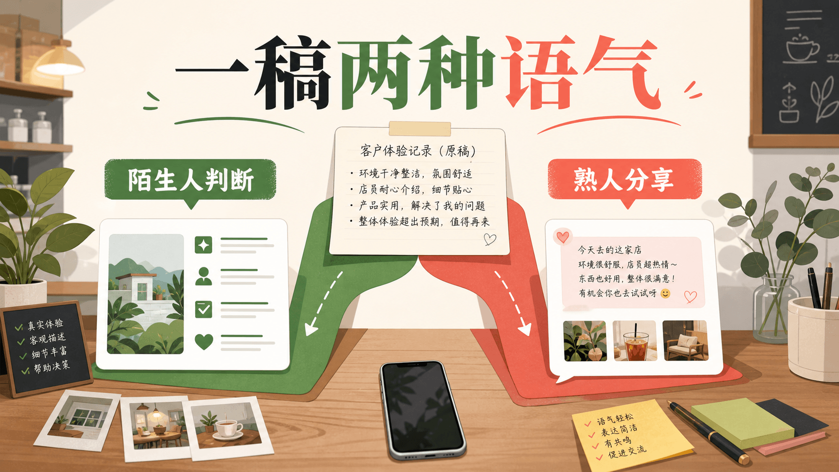 门店内容运营把同一段顾客体验拆成两种发布语气