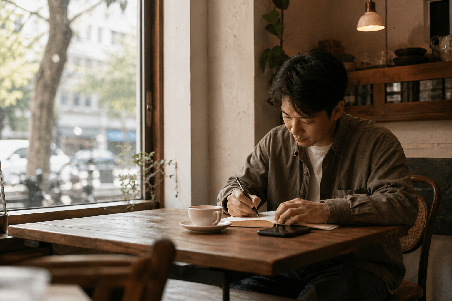顾客在明亮舒适的本地门店里整理真实体验笔记的场景