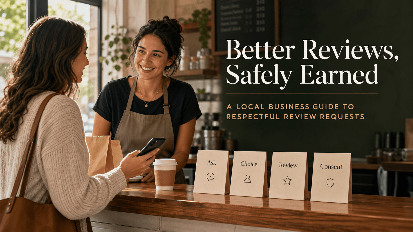 A local business owner making a respectful review request after a real customer visit