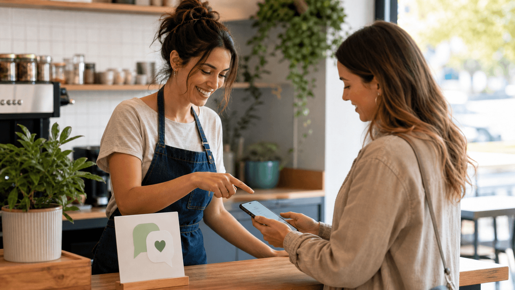 A local business owner inviting honest customer feedback at checkout