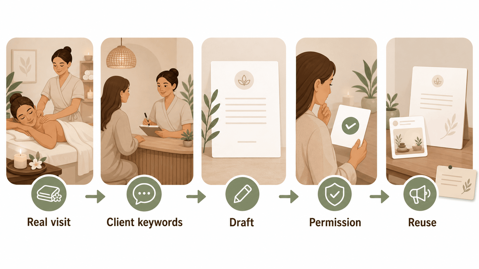 A five-step workflow for turning a real spa visit into a reusable testimonial