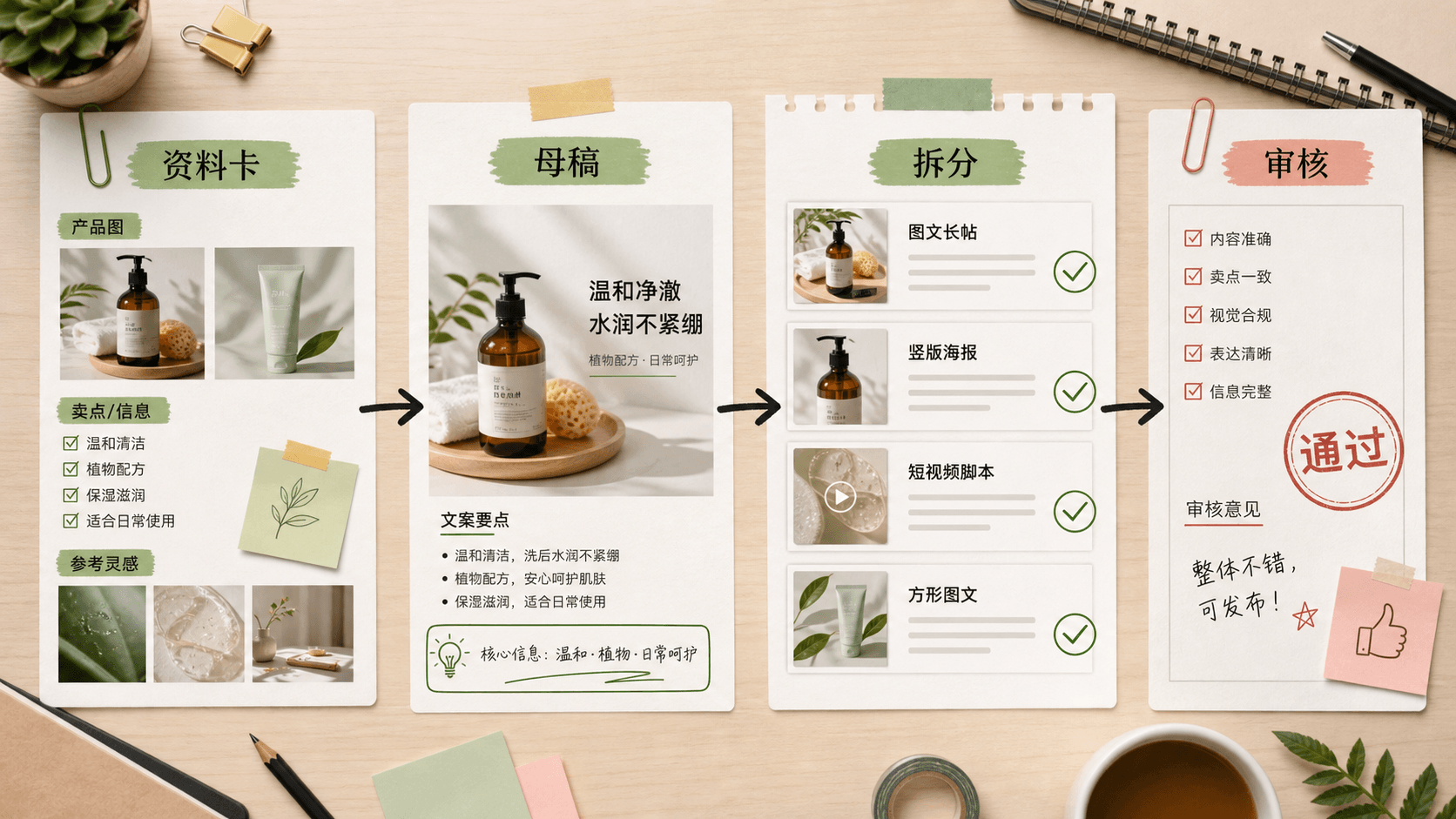资料卡到多平台草稿的内容流程